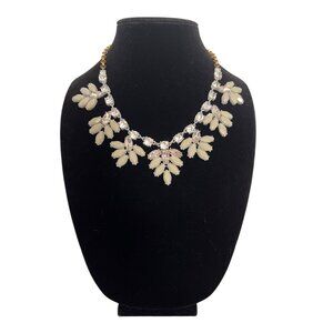 NWT J.Crew Crystal Leaf Statement Necklace Greenish Grey Open Back Prese…